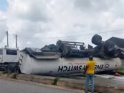 No Casualty as 45,000-Litre Petrol Tanker Overturns in Lagos
